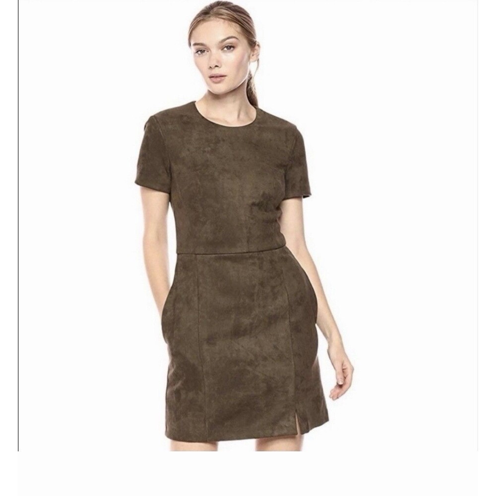 NWT French Connection Patty Full Zip Pocket Sheath Mini Dress Brown US Size 12